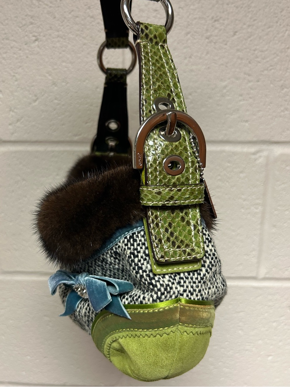 Coach Soho Exotic Tweed Suede Mink Fur Python Small Hobo Bag NO:C052-8F05 - Picture 5 of 16